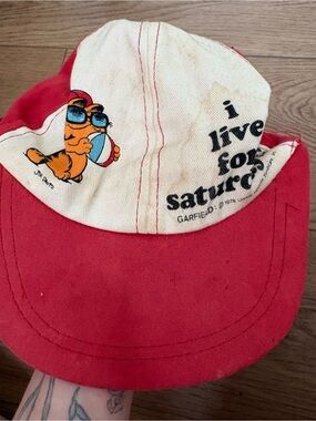 Vintage 1970s Garfield “I Live For Saturdays” Kids Hat *Read